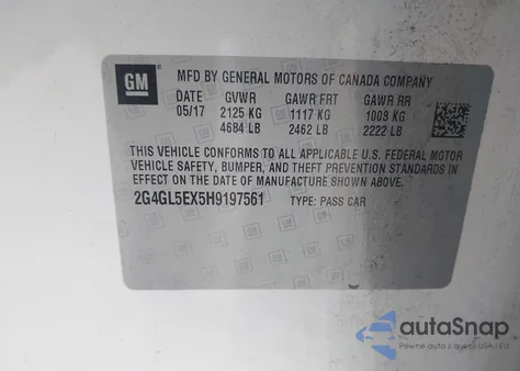 2017 Buick Regal Turbo Sport Touring z USA, uszkodzony, nr VIN 2G4GL5EX5H9197561